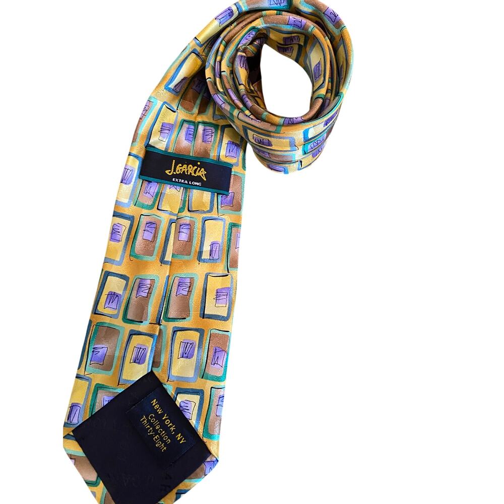 J Garcia Extra Long 100% Silk Abstract Geometric Jerry Garcia Tie 2004